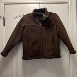 LL Bean Girls Full Zip Faux Shearling‎ Suede Winter Jacket Size M(10-12) Brown